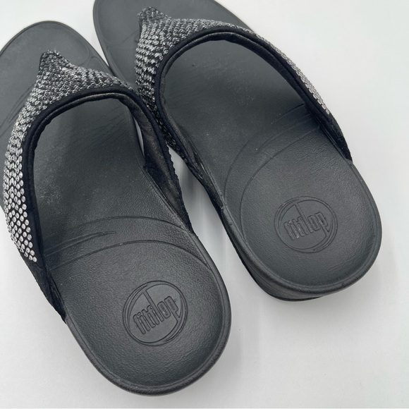 FitFlop Womens Size 9 Flare Suede & Rhinestone Thong Sandals Wedge Comfort - Picture 12 of 12